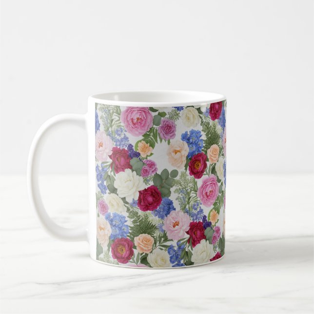 Caneca De Café Botânico Vitoriano Bege & Azul (Esquerda)