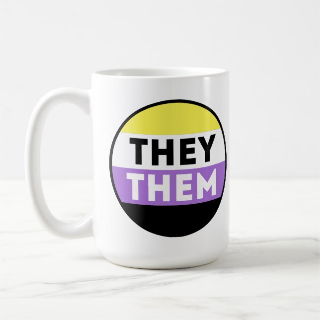 Caneca De Café Botão de Pronomes Não Binários - Eles Deles (Esquerda)