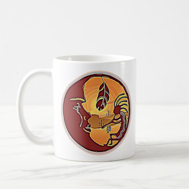 Caneca De Café Botão Paisagem - Lua Kokopelli Feather 1 (Esquerda)