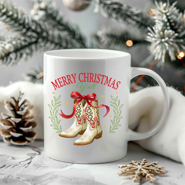Caneca De Café Botas de Cowboy de Natal Ocidental (Criador carregado)