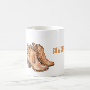 Caneca De Café Botas de Cowgirl Laranja Abóbora