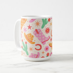 Caneca De Café Botas e Chapéus de Cowgirl Groovy com padrão de Ca