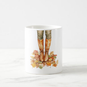 Caneca De Café Botas Pernas Folhas Ferrugem Verde Outono