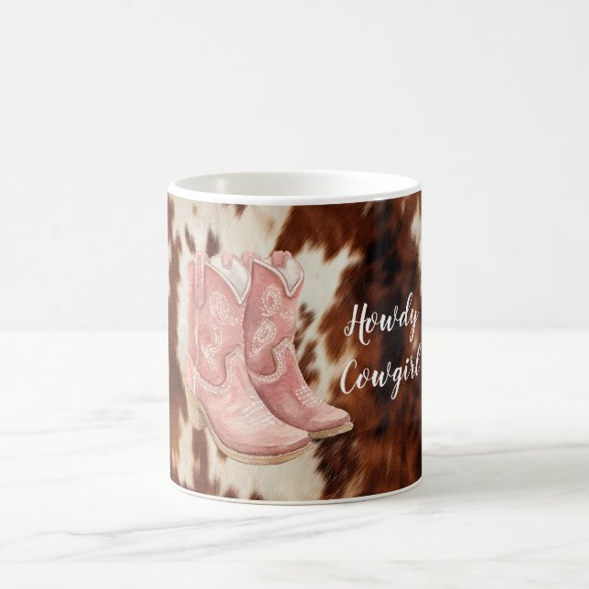 Caneca De Café Botas Vaqueiras Rosa de Couro de Vaca Marrom Claro (Centro)
