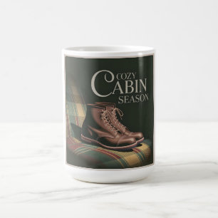 Caneca De Café Botas xadrez da temporada da cabana aconchegante A