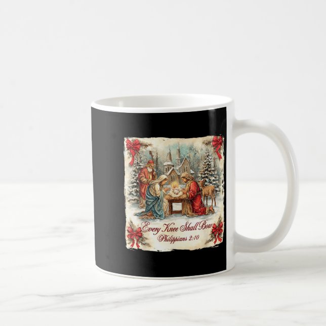 Caneca De Café Bow Santa Christmas Nativity Scene Every Knee Shal (Direita)