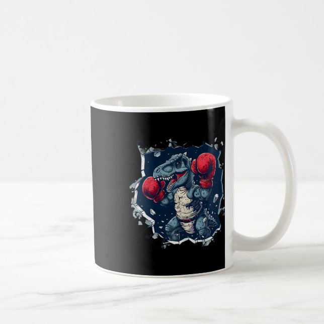 Caneca De Café Boxe Dinossauro Boxeador T-rex Kickboxing Dino Box (Direita)