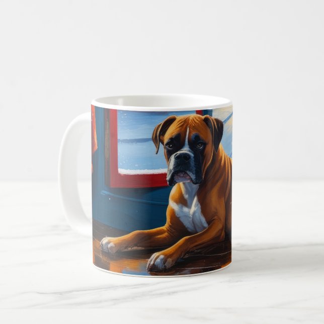 Caneca De Café Boxeador com Luzes de Natal Feriado (Frente Esquerda)