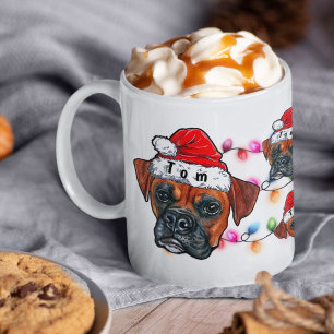 Caneca De Café Boxer de Natal feliz Vestindo Santa Hat