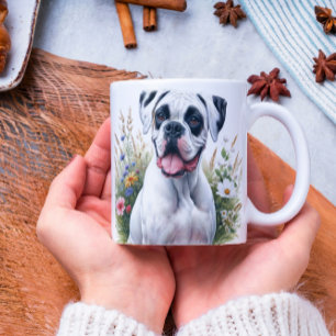 Caneca De Café Boxer Divertido Cão Amoroso em Aquarela