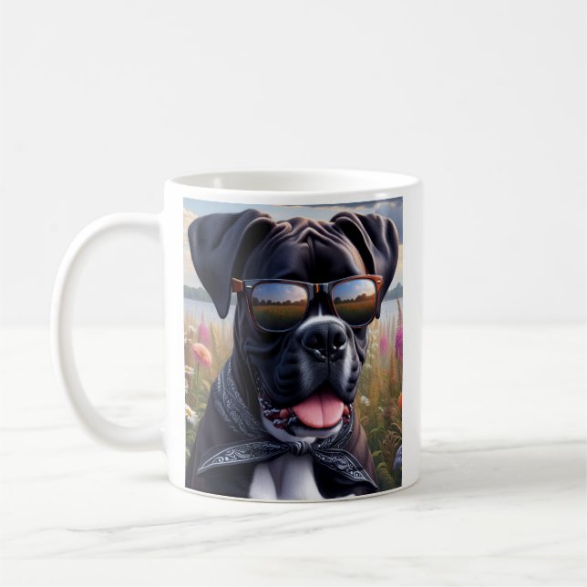 Caneca De Café Boxer Dog Fofo com Óculos de Sol (Esquerda)