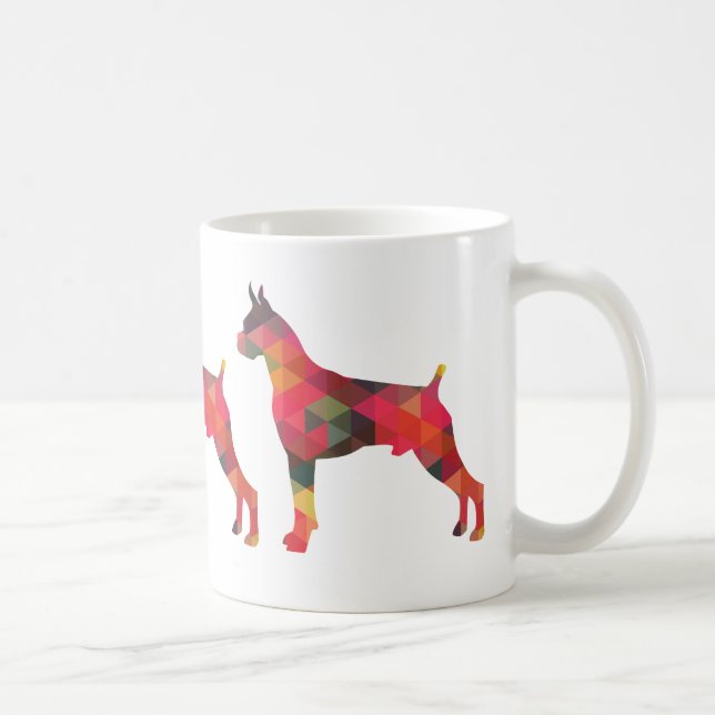 Caneca De Café Boxer Dog Watercolor Patterna Geométrica Silhouett (Direita)
