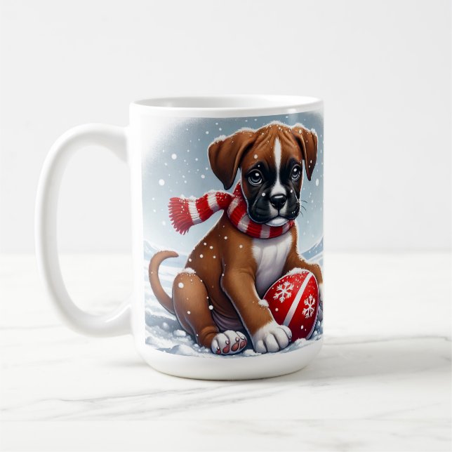 Caneca De Café Boxer Puppy Adorável em Cenário de Neve (Esquerda)