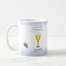 Caneca De Café Boy First Communion, Chalice com Host e Uvas
