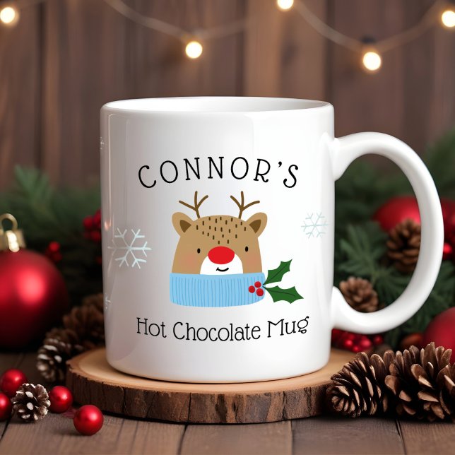 Caneca De Café Boys Personalizados Reindeer Hot Chocolate Mug (Criador carregado)