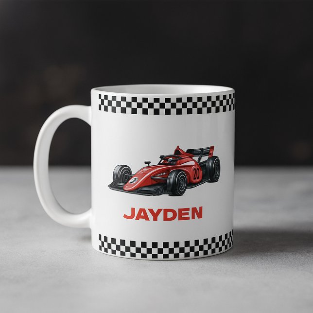 Caneca De Café Boys Red Racing Car Personalised Mug  (Criador carregado)