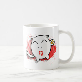 Caneca De Café branco afortunado japonês bonito/vermelho do
