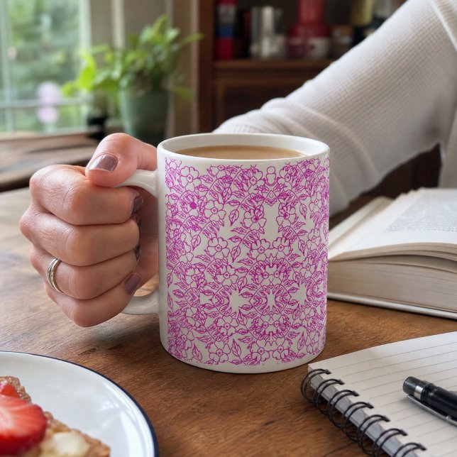 Caneca De Café Branco Botânico Rosa Floral Gradiente decorativo (Criador carregado)