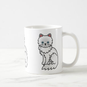 Caneca De Café Branco Com Olhos Azuis Ilustração De Gato Persa