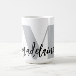 Caneca De Café Branco Elegante Monograma Preto