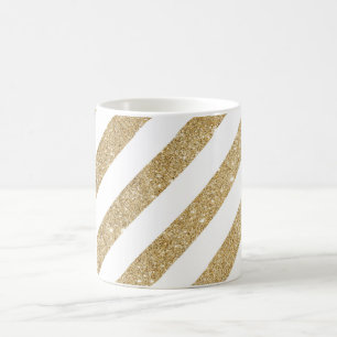 Caneca de café branco Glam da listra Dourado do