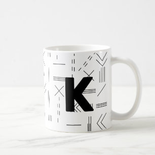 Caneca De Café Branco Moderno - Letra Inicial Monograma Geométric