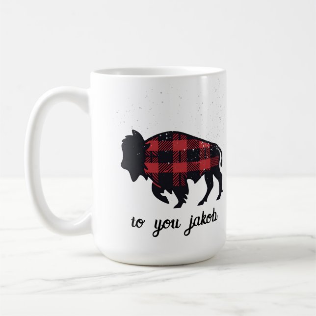 Caneca De Café branco para presentes de búfalo vermelho e preto (Esquerda)