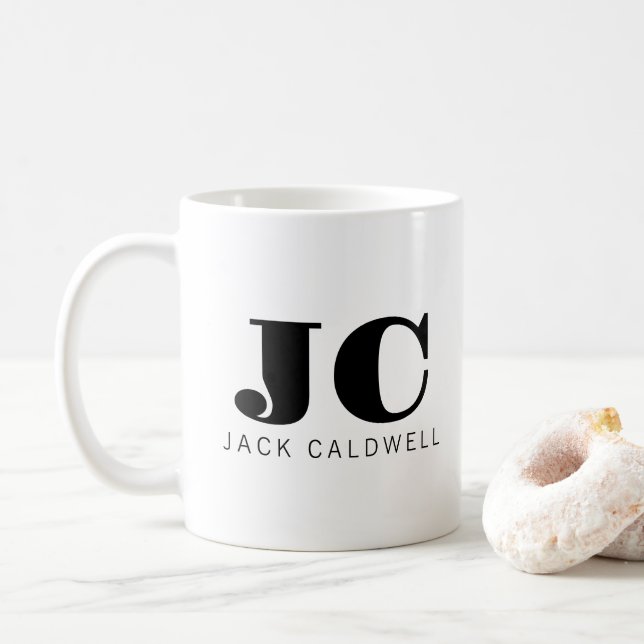 Caneca De Café Branco preto branco clássico personalizado monogra (Com Donut)
