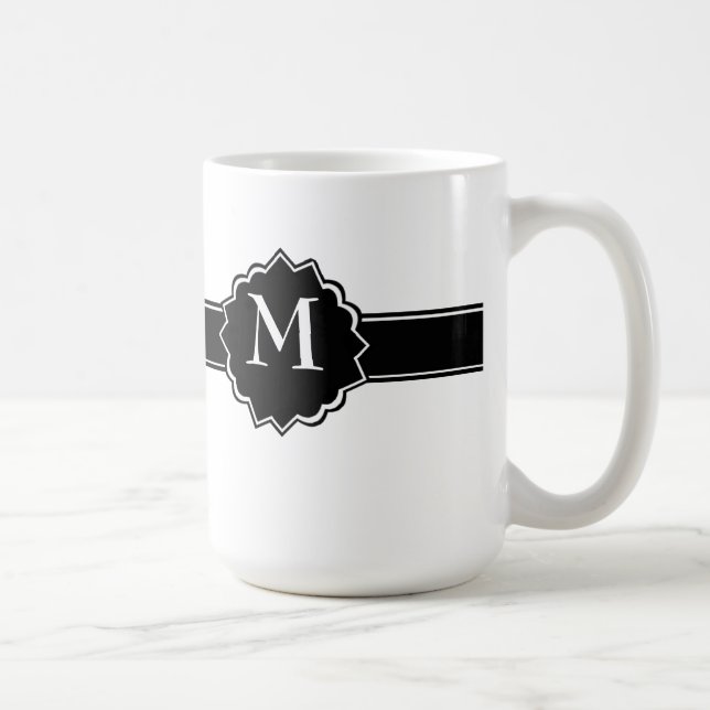 Caneca De Café Branco Preto Monograma (Direita)