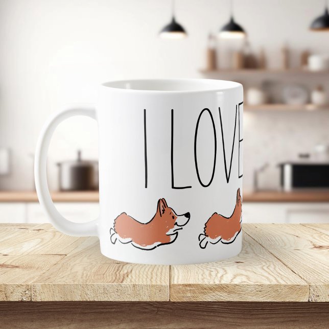 Caneca De Café Branco Simples de Corgi Cute Personalizado (Criador carregado)