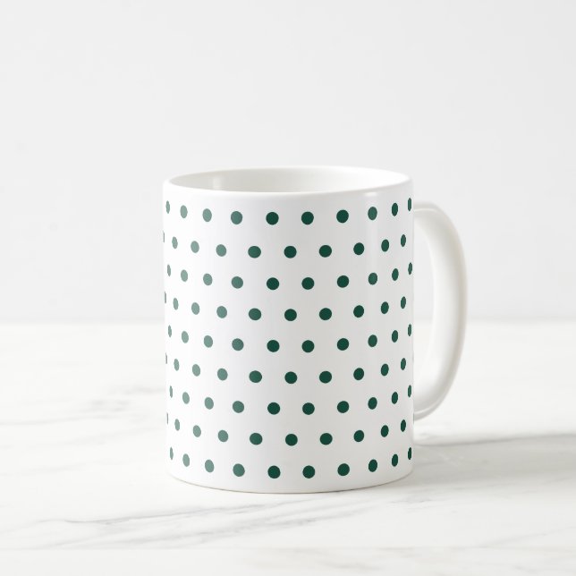 Caneca De Café Branco Verde Escuro Bolinhas Limpo Simples Minimal (Frente Esquerda)