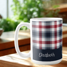 Caneca De Café Branco Vermelho e Nome do Tartan Azul