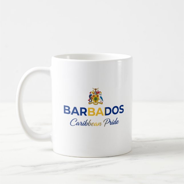 Caneca De Café Brasão de Barbados | Orgulho Diário (Esquerda)