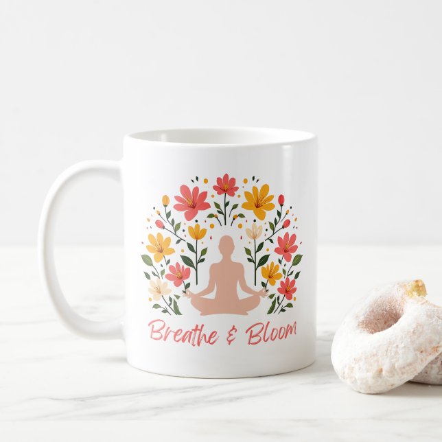 Caneca De Café Breathe e Bloom Yoga Meditation Mug (Com Donut)