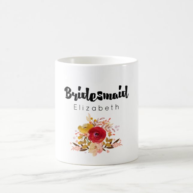 Caneca De Café Bridesmaid - Casamento com Buquê Floral de Aquarel (Centro)