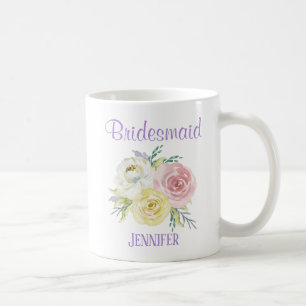 Caneca De Café Bridesmaid das Flores Personalizadas de Aquarelas