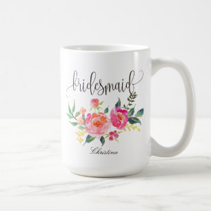 Caneca De Café Bridesmaid Floral Personalizado Casamento -3