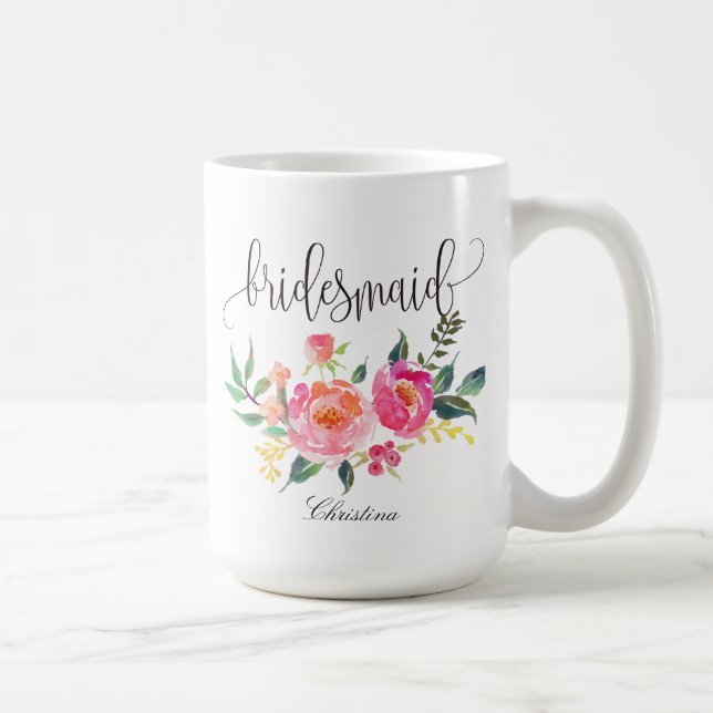 Caneca De Café Bridesmaid Floral Personalizado Casamento -3 (Direita)