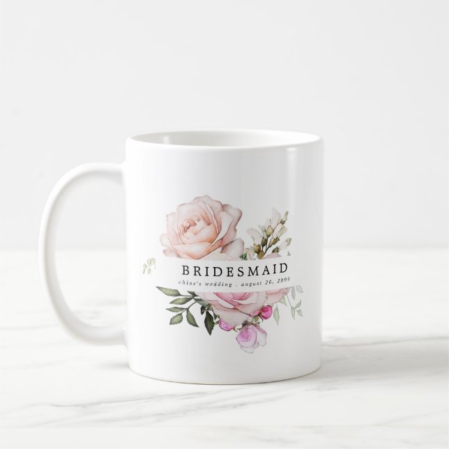 Caneca De Café Bridesmaid Floral Rosa Rosa Rosa Escamuflada (Esquerda)