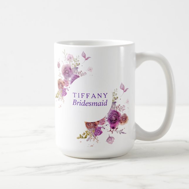 Caneca De Café Bridesmaid Gift Watercolor floral (Direita)