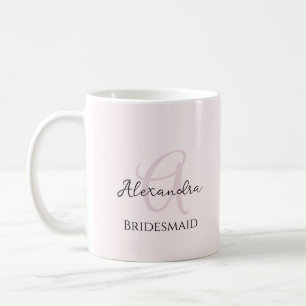 Caneca De Café Bridesmaid Modern Minimalista Monograma Cor-de-ros