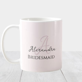 Caneca De Café Bridesmaid Modern Minimalista Monograma Cor-de-ros