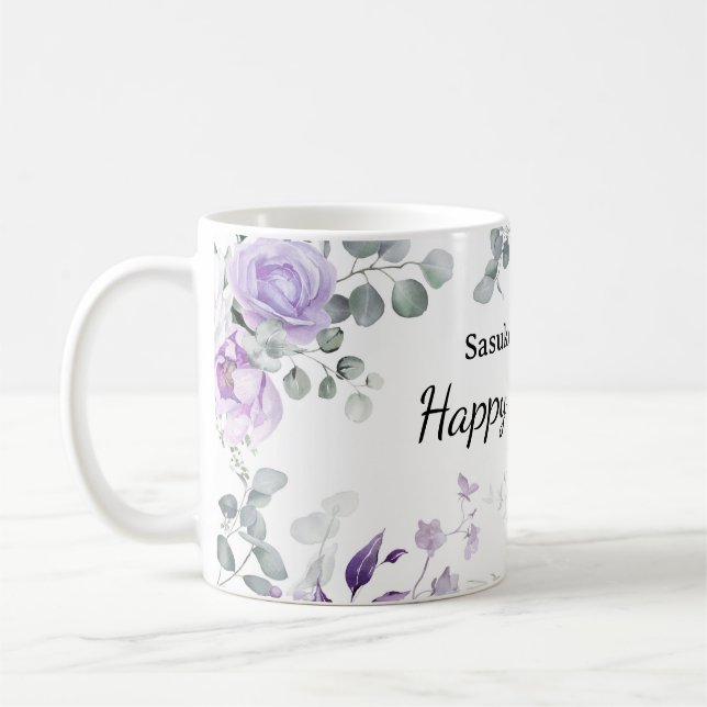 Caneca De Café Bridesmaid Mug Custom Name Floral Design (Esquerda)