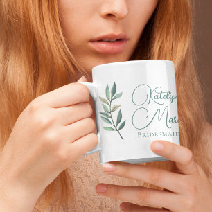 Caneca De Café Bridesmaid Personalizada com Folha Botânica Elegan