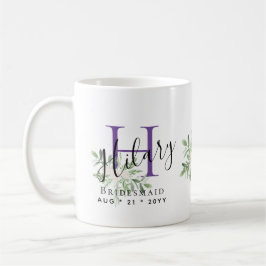 Caneca De Café Bridesmaid Purple Personalizado Nome Inicial Flora