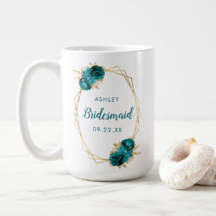 Caneca De Café Bridesmaid Turquoise Vintage Geométrico Dourado Fl