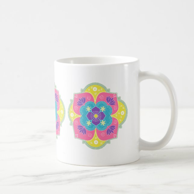Caneca De Café Bright Pastel Lotus Rangoli (Direita)