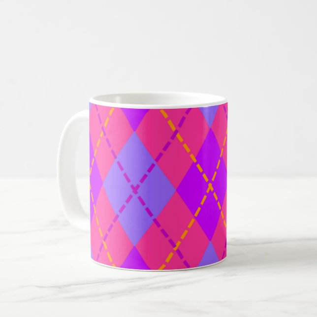 Caneca De Café Bright Pink and Blue Argyle Pattern (Frente Esquerda)