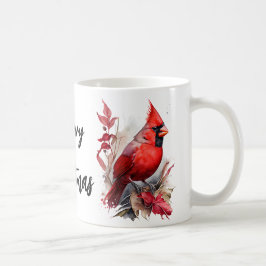 Caneca De Café Bright Red Watercolor Pássaro Cardinal de inverno