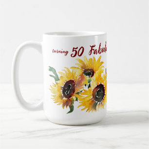 Caneca De Café Bright Watercolor Girassol Fabuloso 50 Aniversário